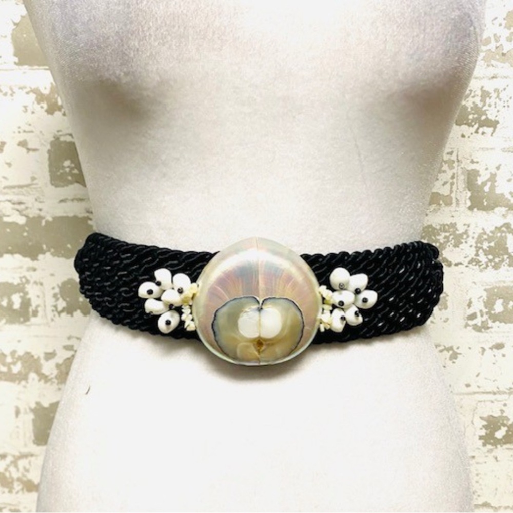 Black Braided Belt with Shell Accent